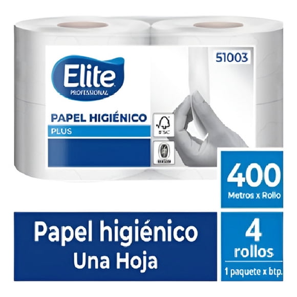 Papel Higiénico Elite Plus 400 M 1 Hoja Pack 4 Rollos