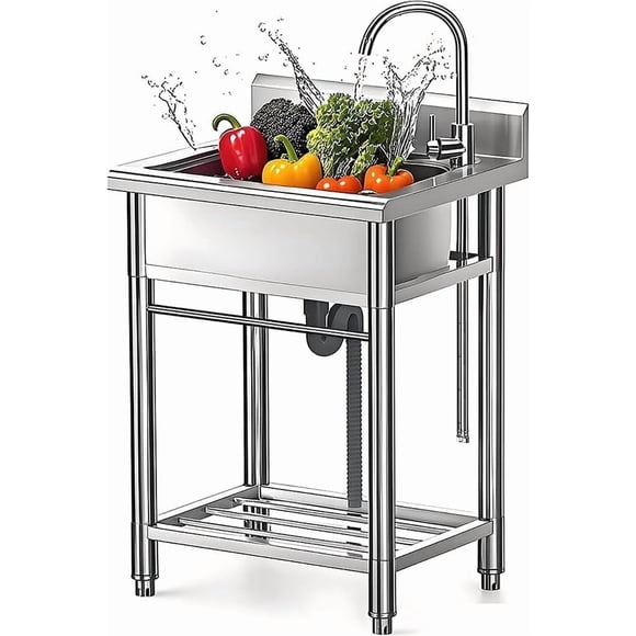 Fregadero de servicio RAVCON de 23" de acero inoxidable, un solo lavabo