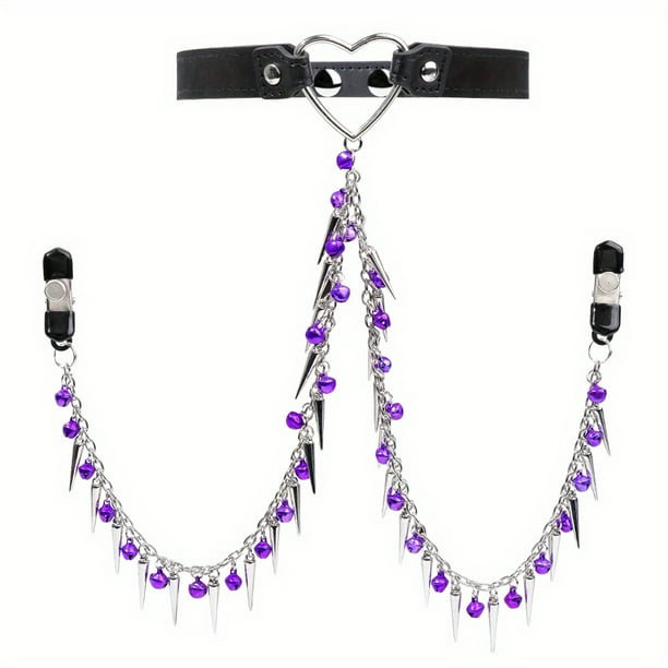 1pc Heart-Shaped Choker with Nipple Clamps and Chain for Couple Sex Play