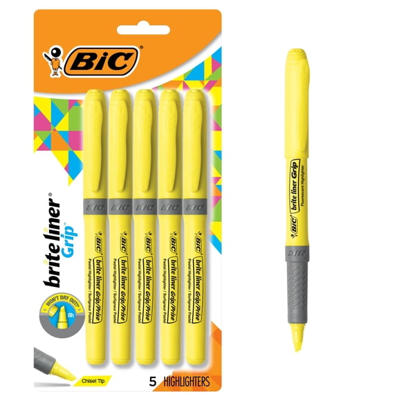 Iluminador Brite Liner Grip Con Punta Cincel Amarilla Paquete De 5