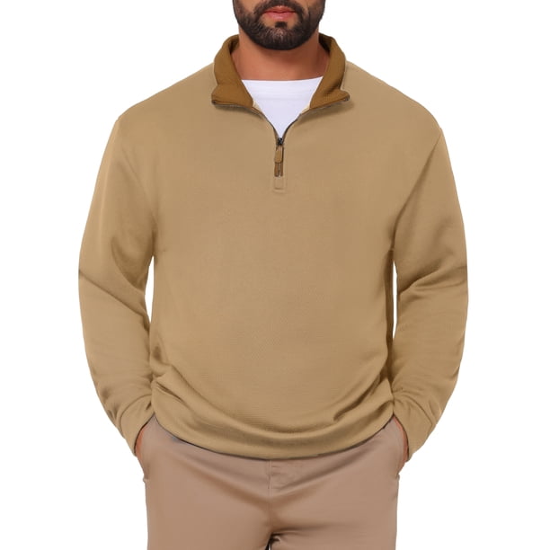 Suéter de Hombre INSPIRE CHIC con Cremallera de un Cuarto y Cuello Simulado Polo Casual XL Caqui