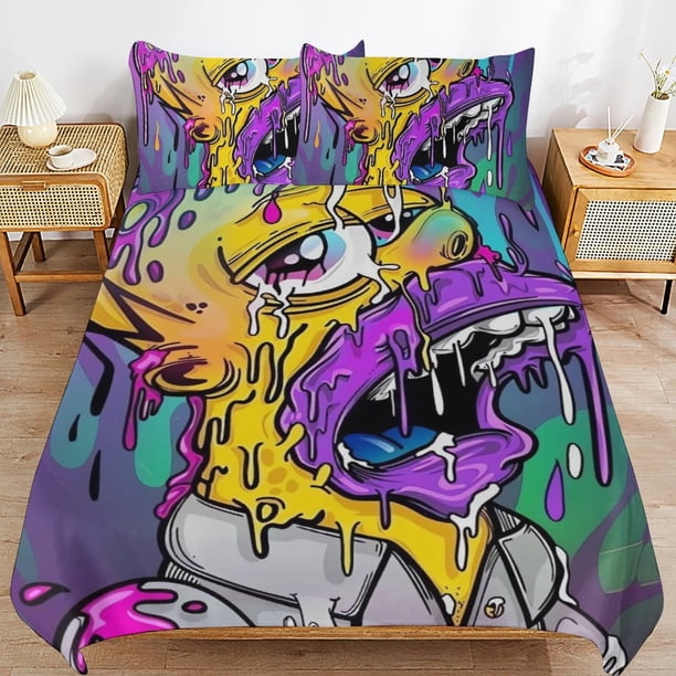 The Simpsons Bed Duvet Cover Microfiber Bedding Sets 3D Printed Lightweight 3 Piece Comforter Sets for Kids Boys Girls