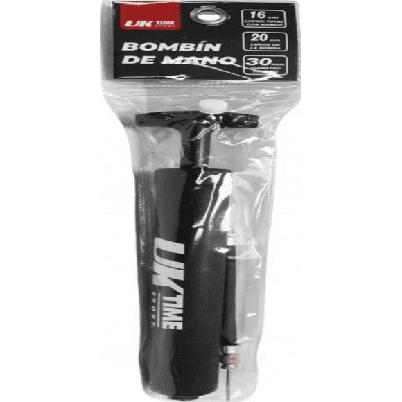 Bombin De Mano Inflador Manual Uk Time Sport 8 Pulgadas Color Negro