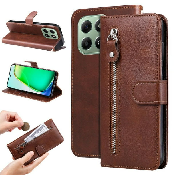 Funda con Cremallera para Honor X6B 4G, Carcasa Cartera de Cuero PU con Soporte y Tarjetero