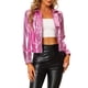 thumbnail image 1 of INSPIRE CHIC Chaqueta Metálica Ligera con Cremallera Brillante Holográfica de Fiesta para Mujer de Manga Larga M Rosa, 1 of 6
