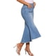 thumbnail image 4 of INSPIRE CHIC Falda Midi de Mezclilla Lavada con Cola de Pescado de Cintura Alta con Dobladillo Crudo de Moda Casual con Bolsillos para Mujer Regreso a Clases M Azul Claro, 4 of 5