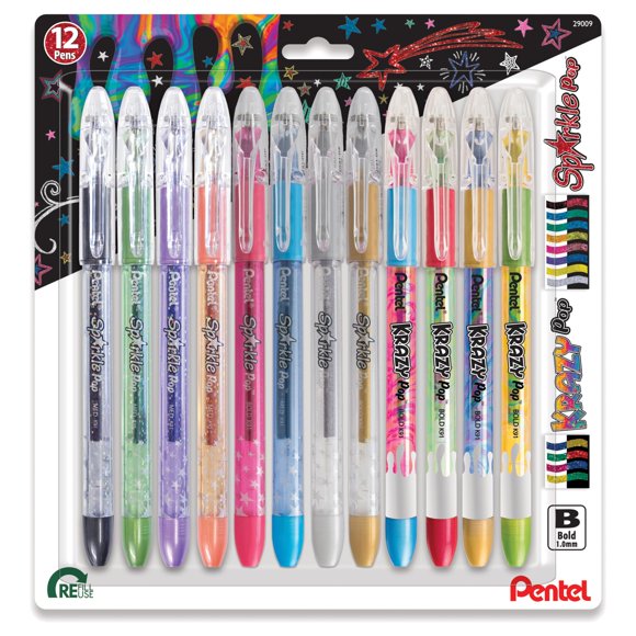 Bolígrafos de tinta de gel Pentel Sparkle and Krazy Pop, 1 mm, paquete de 8
