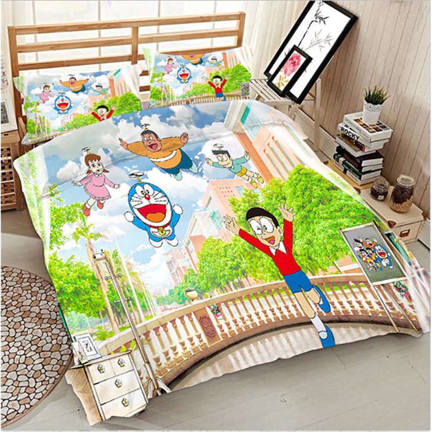 Doraemon Collection Duvet Quilt Covers Pillow Case Bedding Set3-Piece Bedding Set (1 Duvet Cover + 2 Pillow Shams)