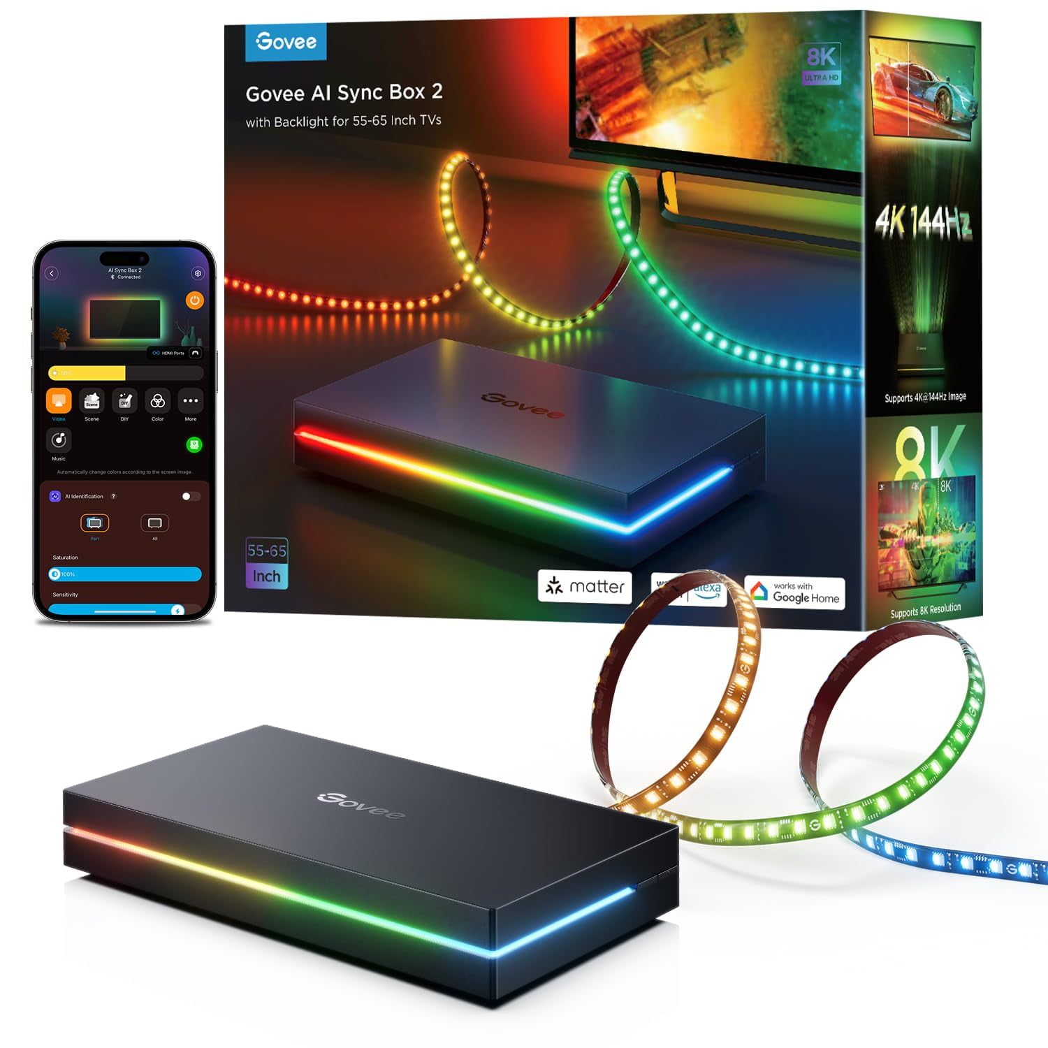 Caja De Sincronización Govee Hdmi 2.1 Ai Con Retroiluminación De Tv 8k @60hz