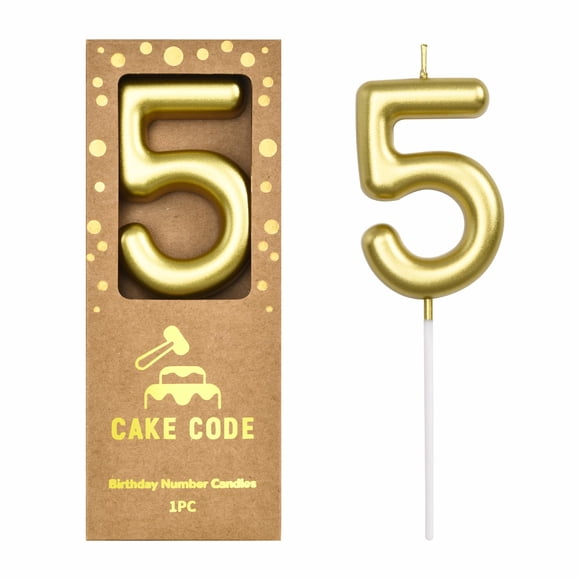 Vela de cumpleaños número 5 en oro de 7 cm – CAKE CODE