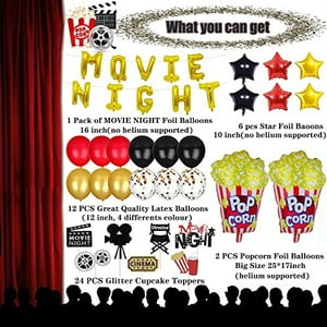 Decoraciones De Noche De Película C L Cooper Life Popcorn Star Foil Globos Toppers Cupcake Toppers