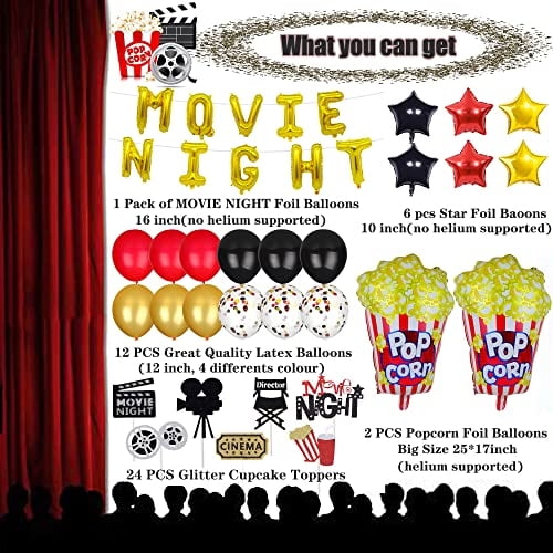 Decoraciones de noche de película C L cooper life Popcorn Star Foil Globos Toppers Cupcake Toppers