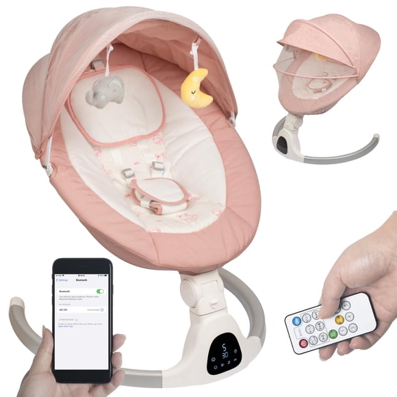 Baby Swing JFOVMCYG con función de temporización, 5 velocidades de giro, color rosa