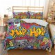 thumbnail image 1 of v2656 Bed Sheets Fashion Cartoon Graffiti Print Polyester Bedding Sets Child Kids Covers Boys Bed Linen Set For Teens King Size Home Textiles 3-Piece Bedding Set (1 Duvet Cover + 2 Pillow Shams) Bed S, 1 of 5