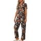 thumbnail image 4 of INSPIRE CHIC Conjunto de Pijama de Satén para Mujeres Regreso a Clases, Top de Manga Corta de Seda Floral y Pantalones 2 Piezas Pijamas S Negro-Naranja, 4 of 5