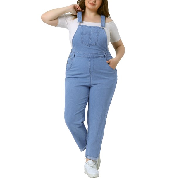 Agnes Orinda Mono de Verano de Mezclilla con Tirantes Ajustables para Mujer de Talla Grande 2X Azul Claro