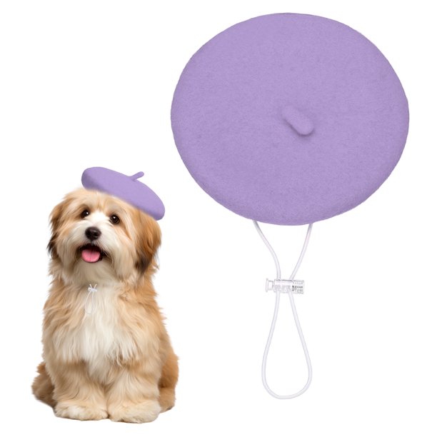 Uxcell Sombrero de Lana para Perro, Boina de Artista Francés de 6 Pulgadas con Correa Ajustable, Accesorio para el Cabello, (Púrpura), para Disfraz de Navidad/Props para Fotos/Gatos Pequeños/Cachorros