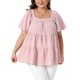 thumbnail image 1 of Agnes Orinda Blusas de Mujer Talla Grande para Escuela Colegio Pascua Tops Texturizados Cuello Cuadrado Manga Corta Flowy Swing Peplum Verano Casual Babydoll 4X Rosa, 1 of 6