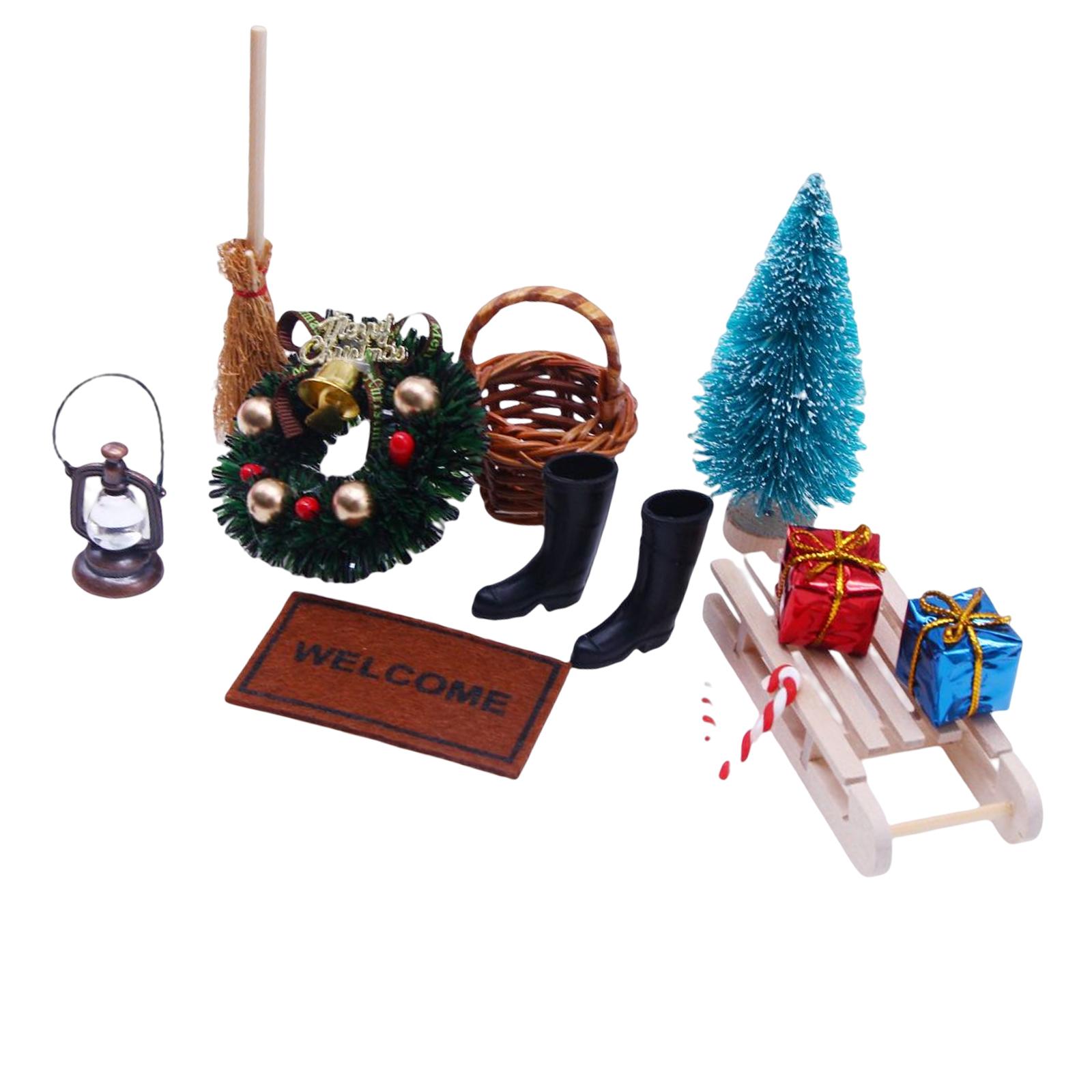 Magideal - 11 Piezas Conjunto De Accesorios De Muñecas Mini Adornos De Jardín En Miniatura Decoración De Muebles De Jardín 1/12 Botas De Navidad Modelo