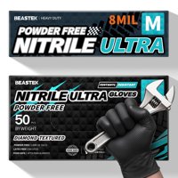Guantes Desechables Beastek De Nitrilo, 8 Mil, Sin Polvo, Negros, 50 Unidades