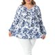 thumbnail image 1 of Agnes Orinda Conjuntos de Halloween para Mujeres Tallas Grandes Blusa con Cuello de Ojal Plisado Camisas Florales de Manga Larga Túnica Casual 3X Azul, 1 of 6