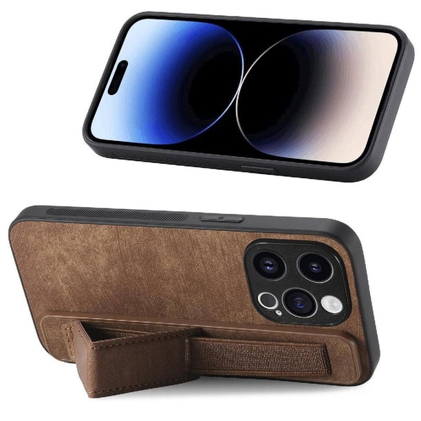 Funda Protectora con Correa para iPhone 14 Pro Resistente a Golpes Marrón