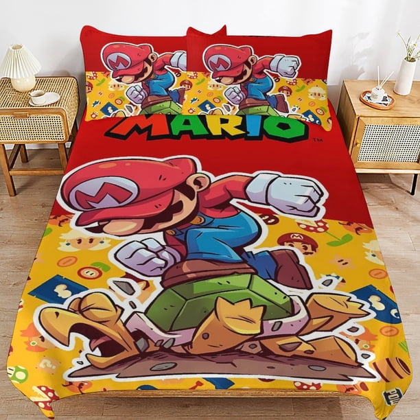 Super Mario Bed Duvet Cover Microfiber Bedding Sets 3D Printed Lightweight 3 Piece Comforter Sets for Kids Boys Girls