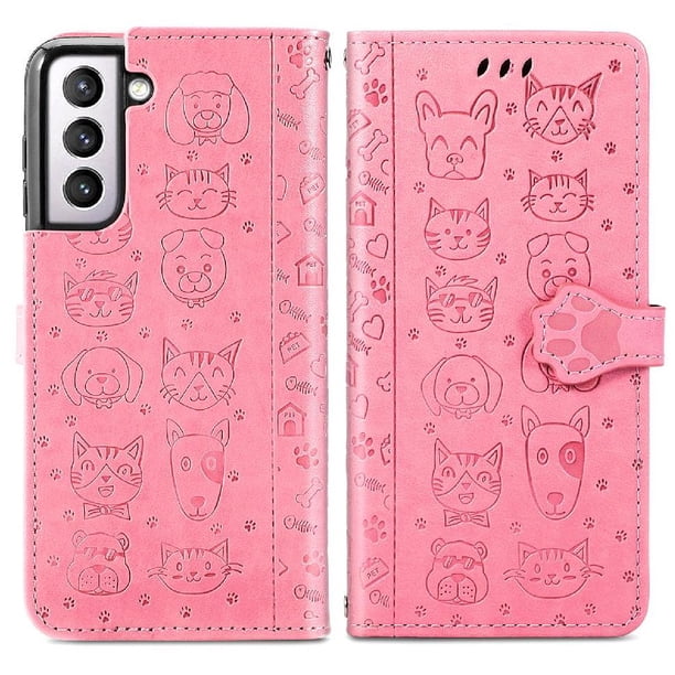 Funda Cartera FOXDOCK para Samsung Galaxy S21 Plus , Flip PU con Relieve de Gatos y Perros, Tarjetero y Soporte