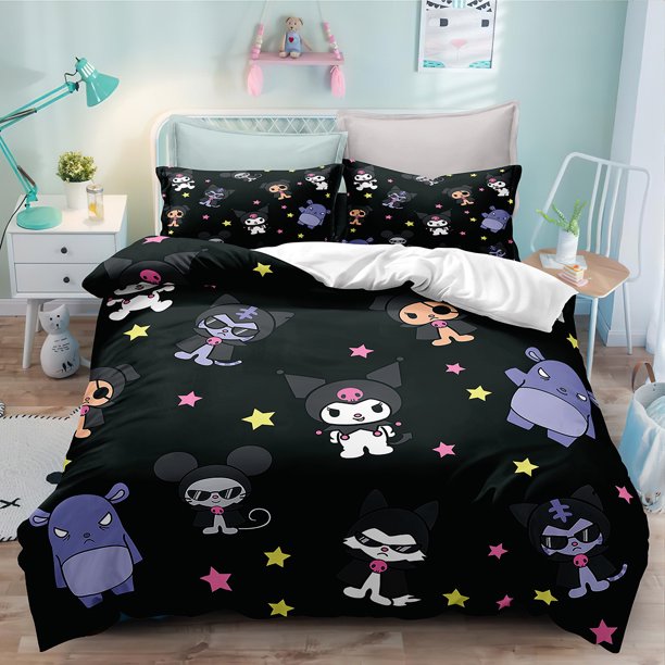 Ku-romi 3 Pcs Comforter Set with 2 Pillowcases,Kuro-mi Bedding Set Sheet Set for Kids Adults,All Season Lightweight