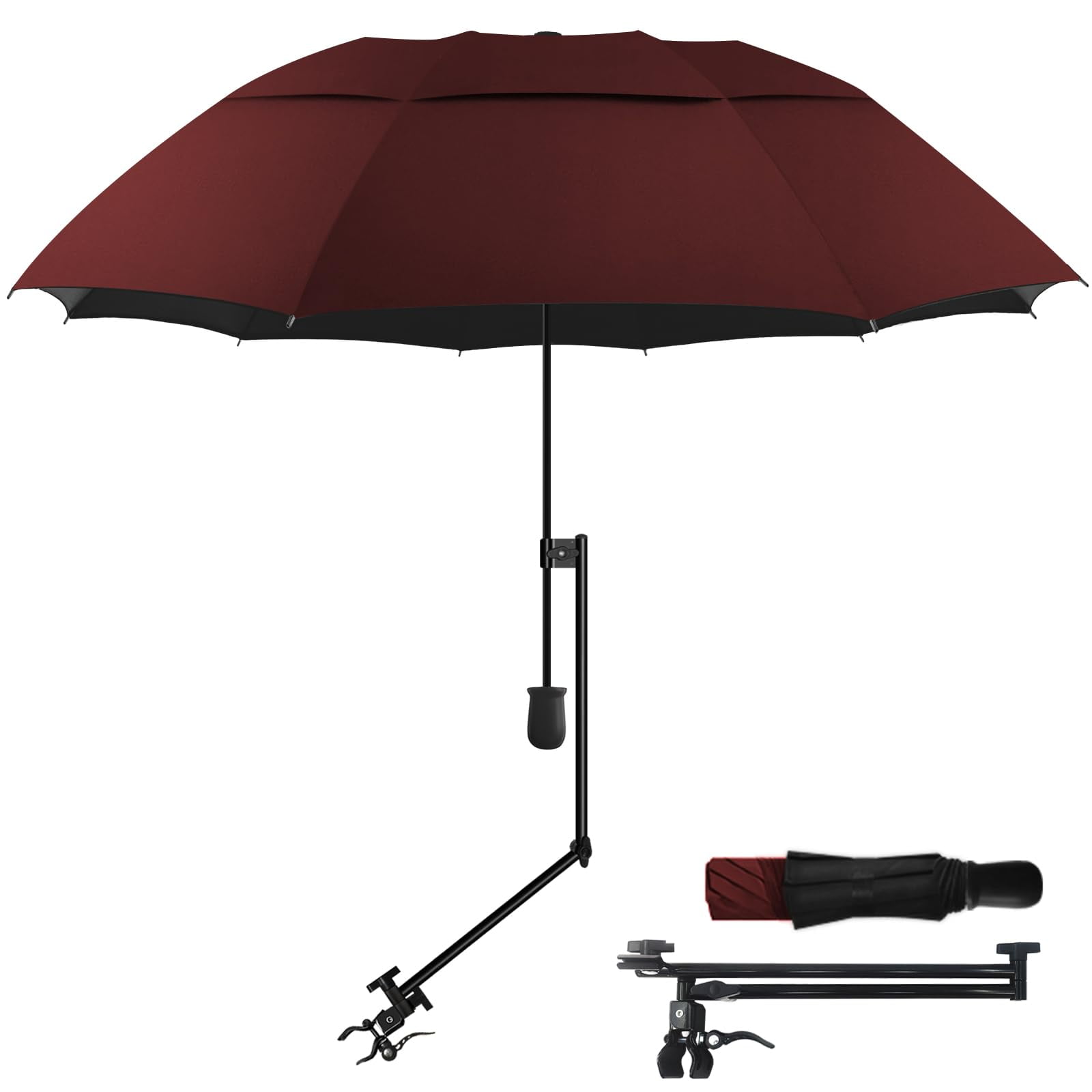 Paraguas De Golf Hobvo Upf 50+ Con Pinza Ajustable, Color Vino, 110 Cm