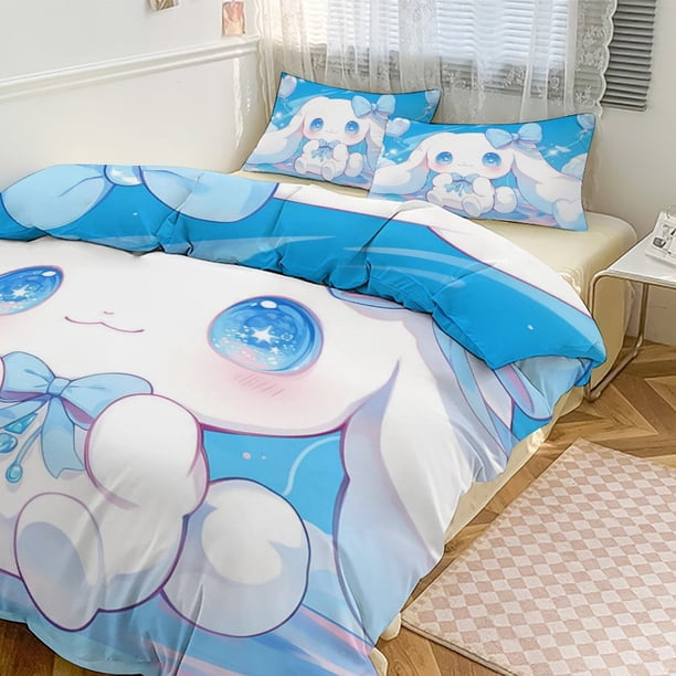 3PCS Cinnamoroll Bedding Set Comforter Duvet Cover Set Quilt Cover for Kids Teens Bedroom Decoration
