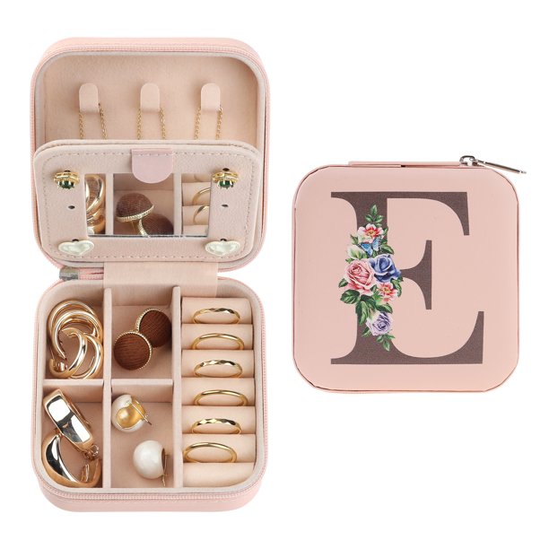 Caja de accesorios de viaje REGALWOVEN con espejo, mini organizador de accesorios portátil de cuero PU, estante de almacenamiento rosa E