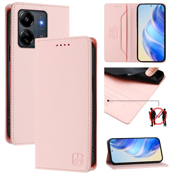 Funda Billetera con Soporte para Xiaomi Redmi 13C 4G/5G Bloqueo RFID Plegable Rosa