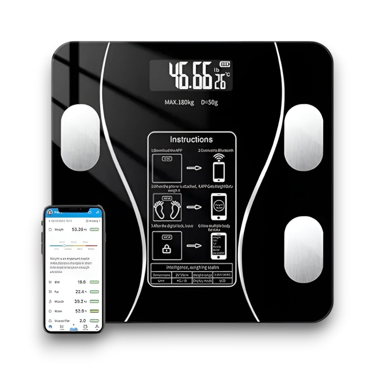 Genérico - Pesa De Baño Inteligente Balanza Digital Con Bluetooth 180kg