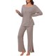 thumbnail image 2 of INSPIRE CHIC Conjunto de salón de punto acanalado para mujer con hombros descubiertos, pijama de 2 piezas de manga larga con pantalones de abertura lateral XL marrón, 2 of 6