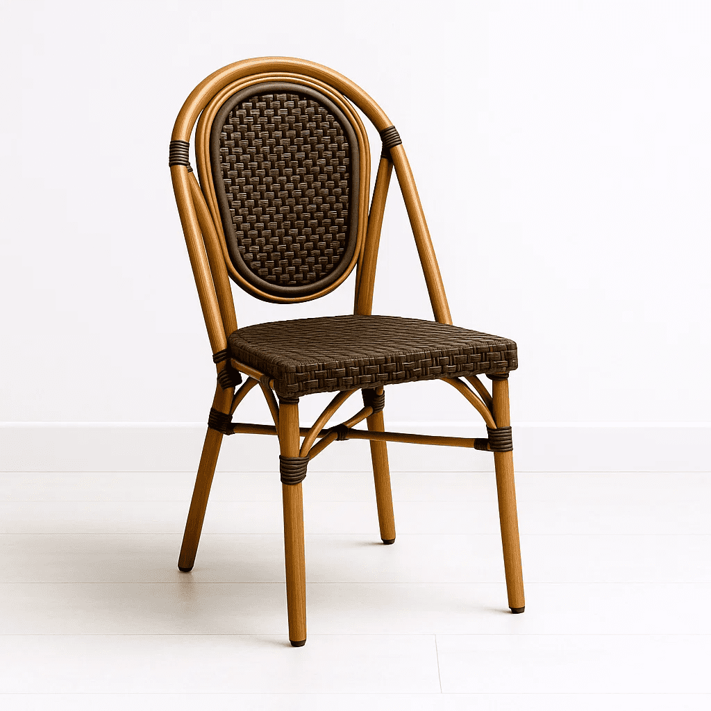 Klik Muebles - Silla De Exterior Estilo Francés Con Marco Dorado Y Ratán Oscuro