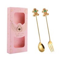 Magideal - Juego De Tenedores De Cucharas Navideñas, Kits De Cubiertos Navideños, Cuchara De Sopa, Postre, Cucharas De Té, Cubiertos, Juego De Cubiertos Para Res Pan De Jengibre Rosa