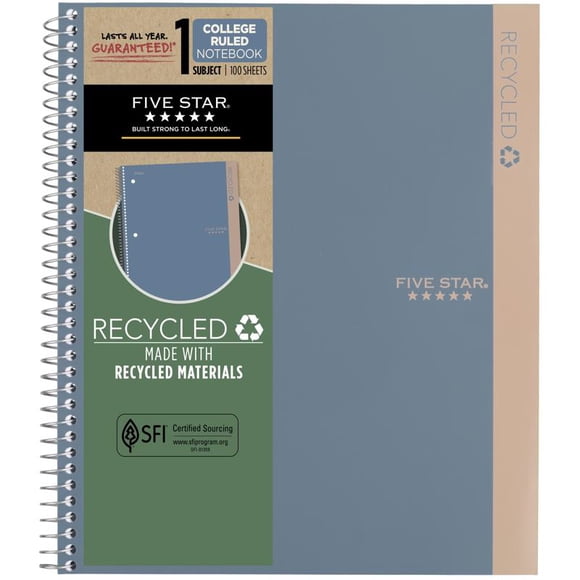 Libreta de cinco estrellas reciclada con forma de espiral universitaria, color azul