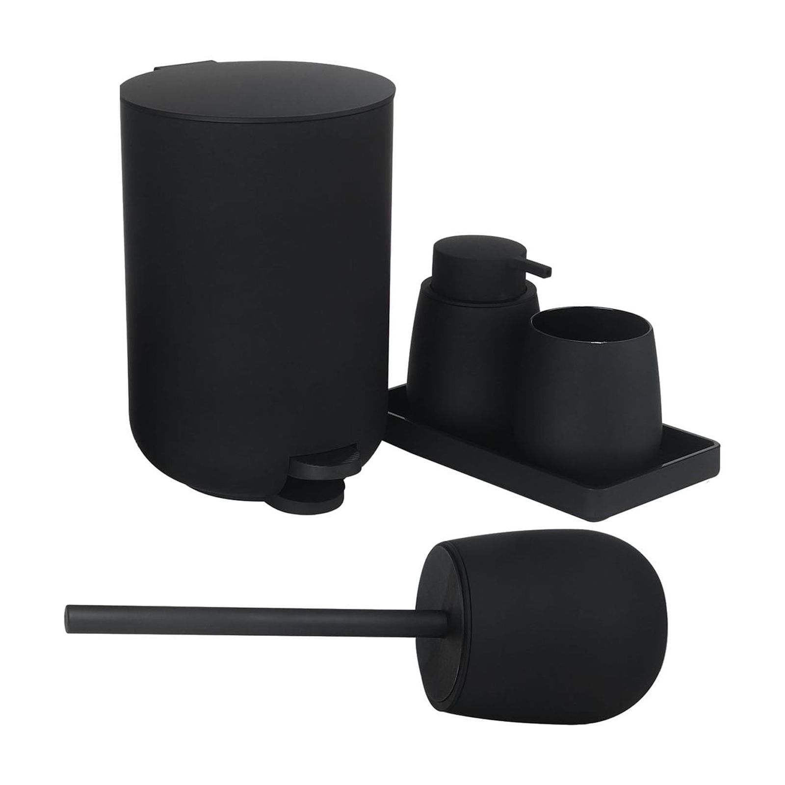 Bothyi - 5 Vasos Para Cepillos De Dientes Y Dispensador De Jabón Con Jabonera Para Decoración De Apartamentos, Color Negro