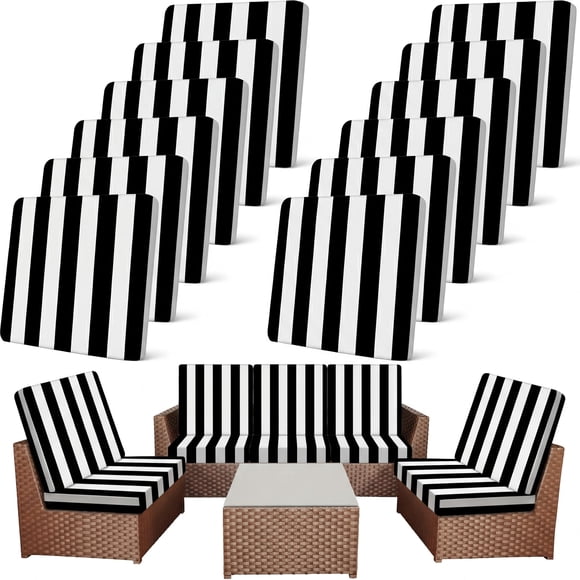 Newwiee 12 Fundas Elásticas para Cojines de Sofá para Exterior en Blanco y Negro