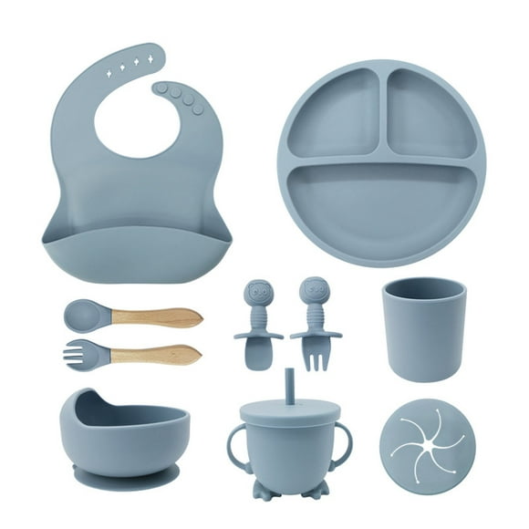 Set Cubiertos Silicona Libre BPA Antideslizante Celeste