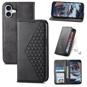 Funda Flip Foxdock Para Iphone 17 , Estilo Billetera Con Diseño Rombo, Correa De Mano Y Soporte, Uso Diario