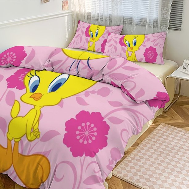 TweetyBird Print Bedding Set Pattern Duvet Cove Set 3 Pieces 1 Quilt Cover And 2 Pillowcases for Women Men Teens