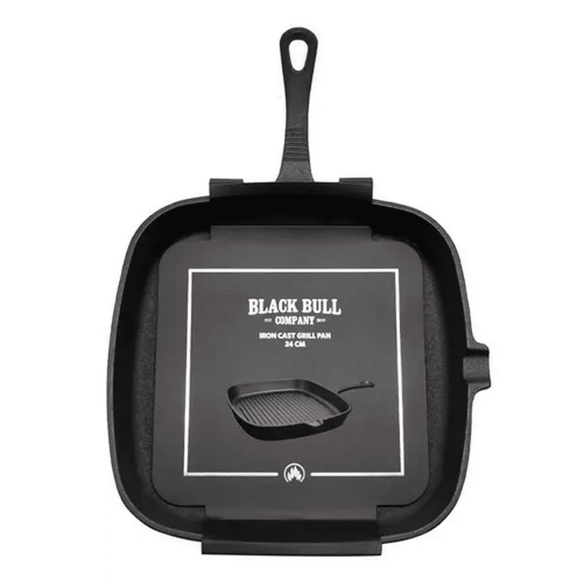 Genérico - Sartén Grill Pan De Hierro Fundido, 24 Cm, Black Bull, Color Negro