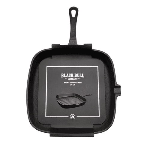 Genérico - Sartén Grill Pan De Hierro Fundido, 24 Cm, Black Bull, Color Negro