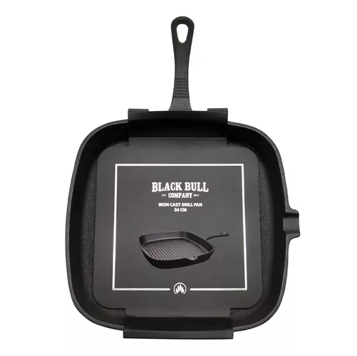 Genérico - Sartén Grill Pan De Hierro Fundido, 24 Cm, Black Bull, Color Negro