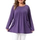 thumbnail image 1 of Agnes Orinda Blusa de Talla Grande para Mujer, Estilo Escolar Universitario, Cuello Redondo, Manga Larga, Plisada, Henley con Botones Decorativos y Bolsillos 1X Púrpura, 1 of 8