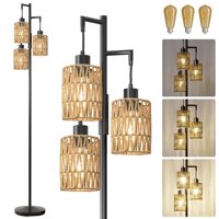 Lámpara De Pie Oneach 68 Sin Escalones, Regulable Con 3 Bombillas, Color Negro