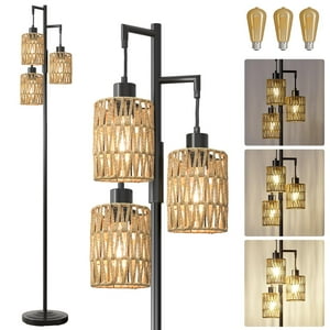 Lámpara De Pie Oneach 68 Sin Escalones, Regulable Con 3 Bombillas, Color Negro