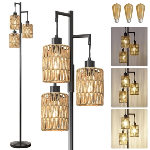 Lámpara De Pie Oneach 68 Sin Escalones, Regulable Con 3 Bombillas, Color Negro